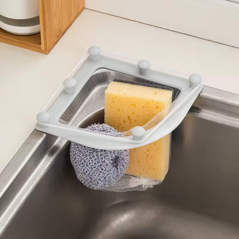 Triangular Kitchen Sink Strainer Rack with 50 Large Mesh Filter Bags - Grey