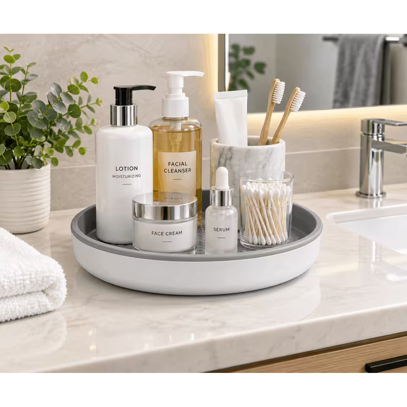 12 Inch Non-Skid Rotating Organizer Tray for Cabinet, Pantry, Countertop, Bathroom and Makeup