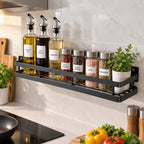Wall Mounted Black Metal Storage Rack - 40 x 12 cm Kitchen, Bathroom and Shower Organizer Shelf