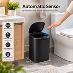Automatic Motion Sensor Black Trash Can with Lid, 14L Touchless Trash Bin for Bathroom, Office, RV, Bedroom, Living Room and Kitchen