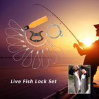 Portable Fish Stringer Kit with Stainless Steel Large Buckle Lock - Includes 10 Snaps, Float, Plastic Handle & Carry Bag - Durable Fishing Gear Accessories for Live Fish Storage & Transport