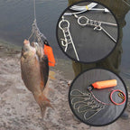 Portable Fish Stringer Kit with Stainless Steel Large Buckle Lock - Includes 10 Snaps, Float, Plastic Handle & Carry Bag - Durable Fishing Gear Accessories for Live Fish Storage & Transport