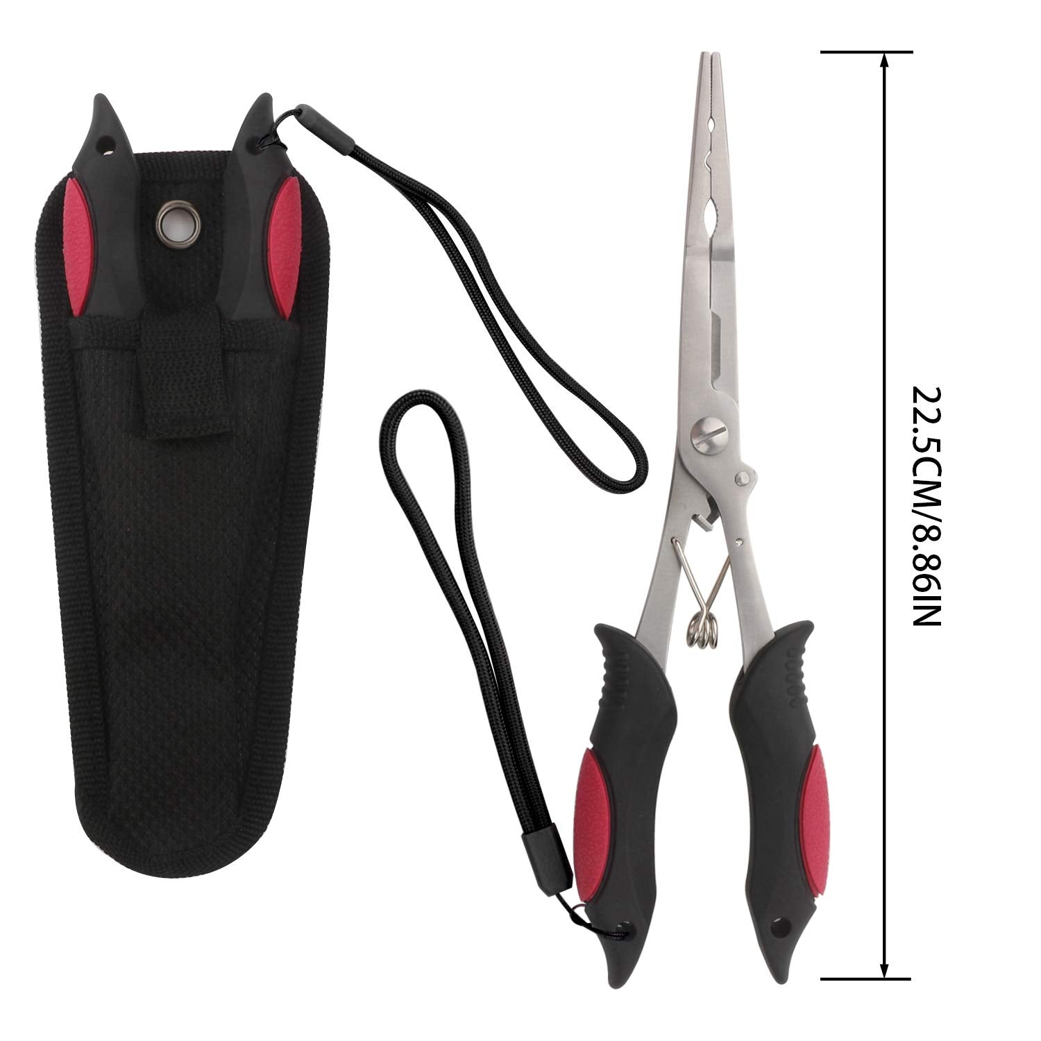Fishing Pliers Stainless Steel Hook Remover Braid Cutter Rustproof Saltwater Split Ring Pliers Fishing Multi-Tools with Sheath and Lanyard