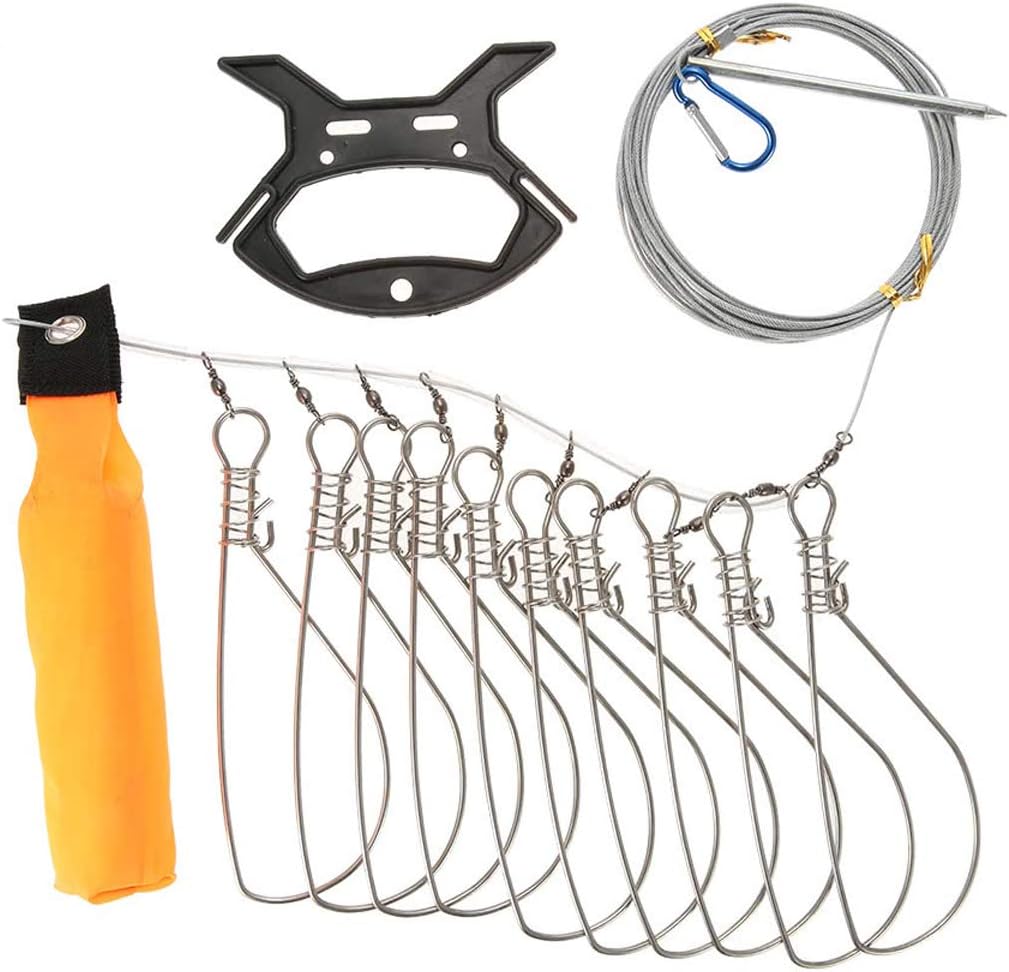 Portable Fish Stringer Kit with Stainless Steel Large Buckle Lock - Includes 10 Snaps, Float, Plastic Handle & Carry Bag - Durable Fishing Gear Accessories for Live Fish Storage & Transport