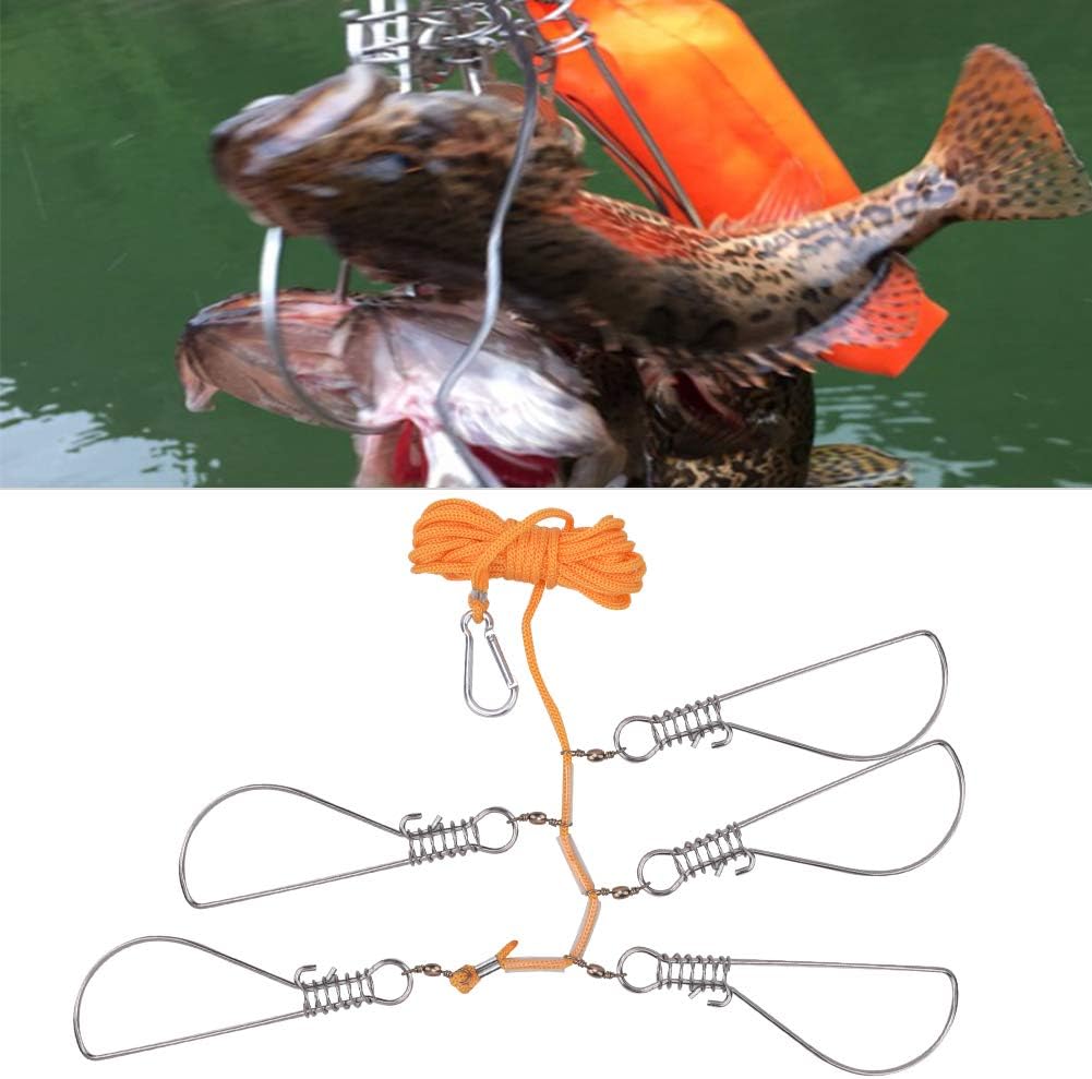 Fish Stringer Heavy Duty, Stainless Steel Elastic Device Fish Buckle Fishing Stringer Convenient to Use for Larger Fish for Chain Stringer
