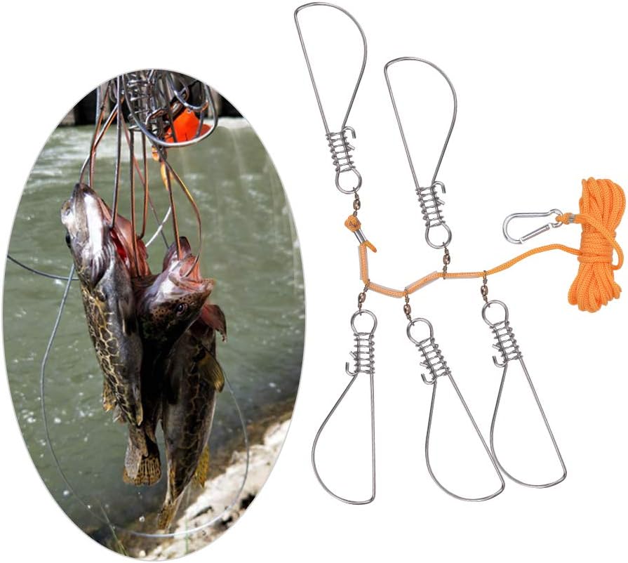Fish Stringer Heavy Duty, Stainless Steel Elastic Device Fish Buckle Fishing Stringer Convenient to Use for Larger Fish for Chain Stringer