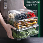 7 Pack Fridge Organizers and Storage with Lids - Clear Plastic Refrigerator Bins with Drain Trays - Stackable Produce Saver for Fruit, Veggies and Pantry, BPA-Free