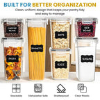 7 Pack Airtight Food Storage Containers with Lids, BPA Free Kitchen Storage Containers for Spaghetti, Pasta, Dry Food, Flour and Sugar, Plastic Canisters for Pantry Organization and Storage with 10 Chalkboard Stickers and Marker