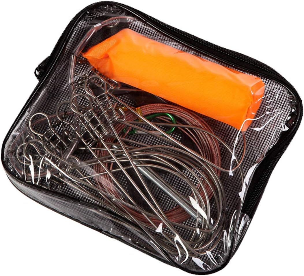 Portable Fish Stringer Kit with Stainless Steel Large Buckle Lock - Includes 10 Snaps, Float, Plastic Handle & Carry Bag - Durable Fishing Gear Accessories for Live Fish Storage & Transport