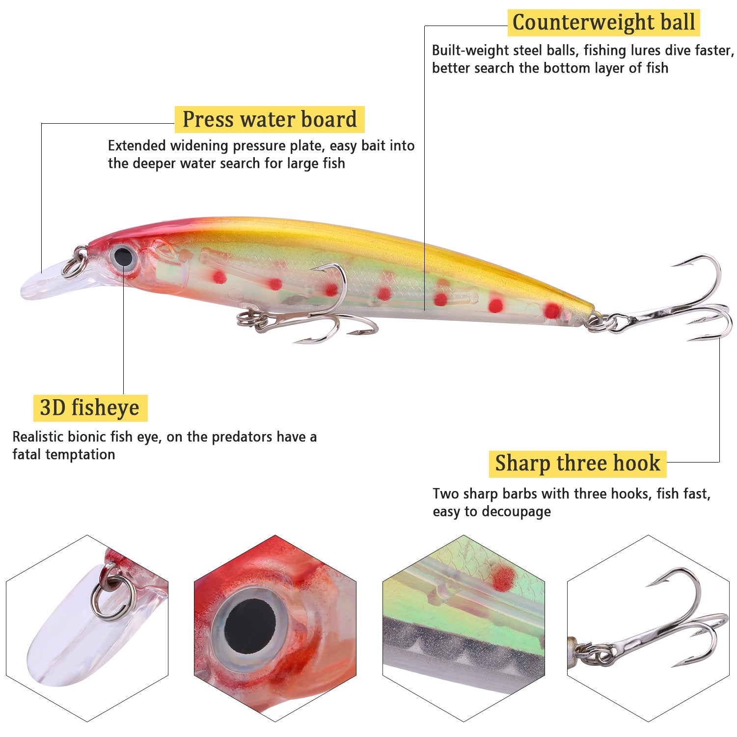 Fishing Lures Large Hard Bait Minnow VIB Lure with Treble Hook Life-Like Swimbait Fishing Bait 3D Fishing Eyes Popper Crankbait Vibe Sinking Lure for Bass Trout Walleye Redfish