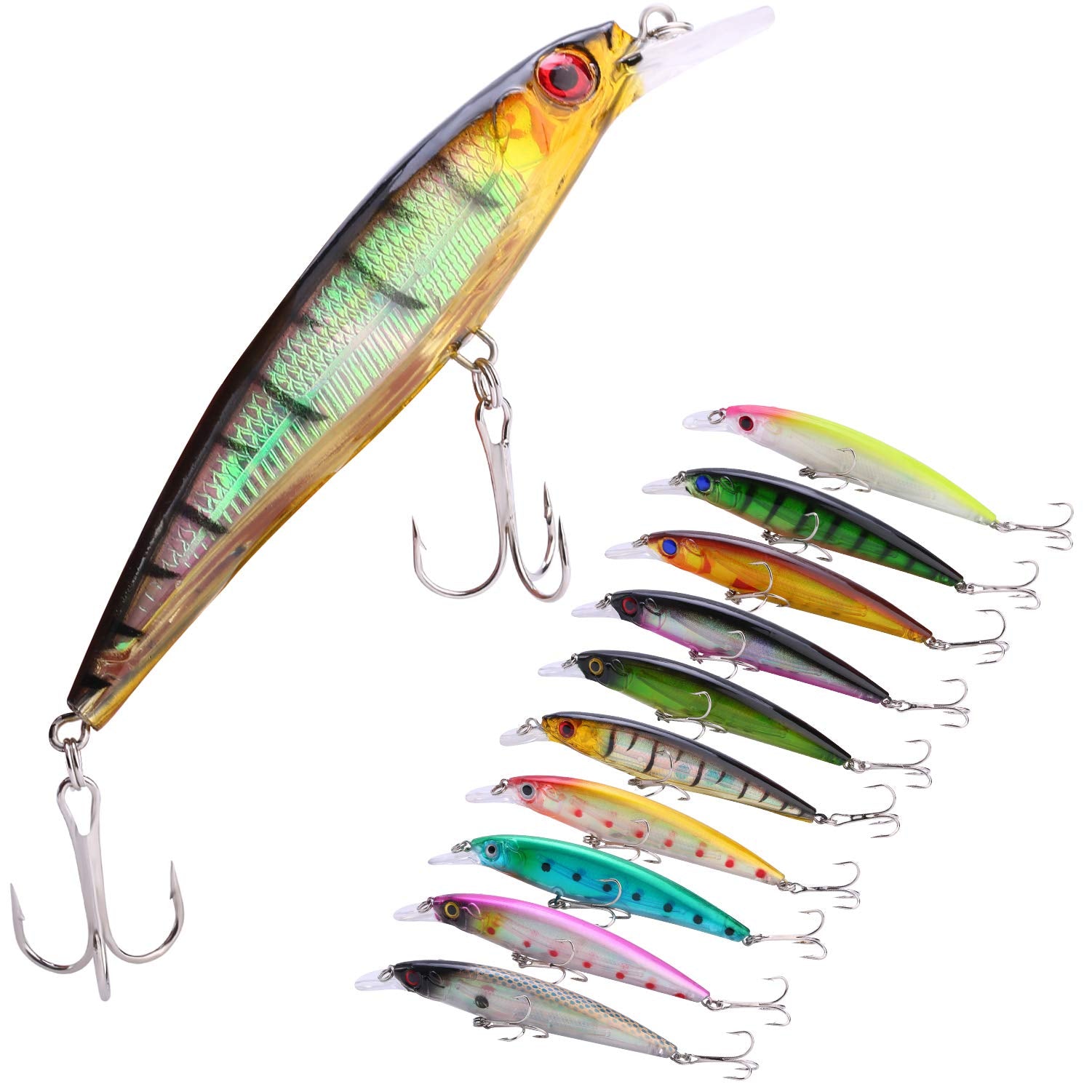 Fishing Lures Large Hard Bait Minnow VIB Lure with Treble Hook Life-Like Swimbait Fishing Bait 3D Fishing Eyes Popper Crankbait Vibe Sinking Lure for Bass Trout Walleye Redfish