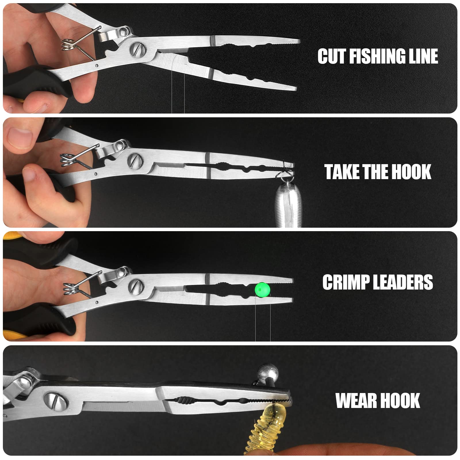 Fishing Pliers Stainless Steel Hook Remover Braid Cutter Rustproof Saltwater Split Ring Pliers Fishing Multi-Tools with Sheath and Lanyard