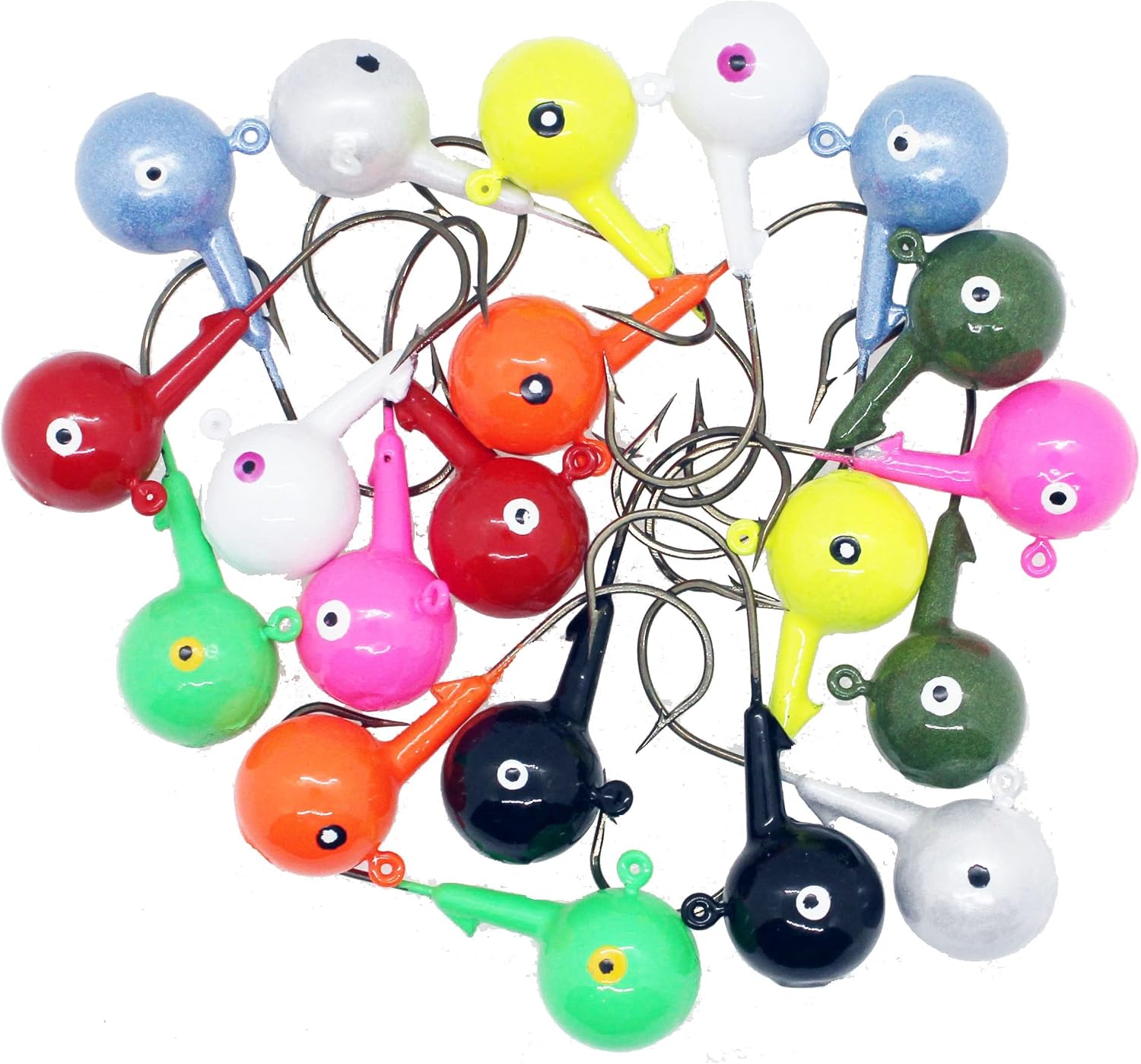 Fishing Lure Jig Head 1 oz 28g 20 pcs Jighead Fish Hook Walleye Pike Pickeral Bass Muskie Perch Assorted  Soft platic Lure Real Bait for Game Fish Fresh Water Salt Water