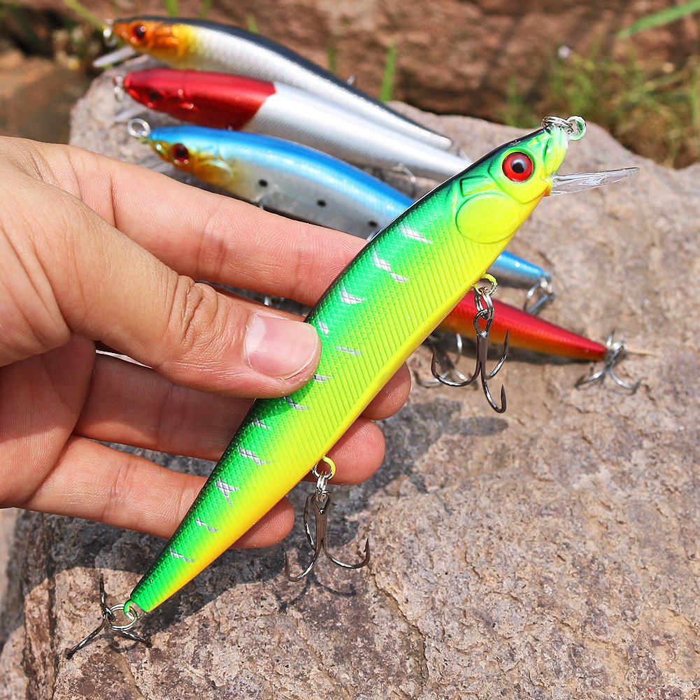 Fishing Lures Large Hard Bait Minnow VIB Lure with Treble Hook Life-Like Swimbait Fishing Bait 3D Fishing Eyes Popper Crankbait Vibe Sinking Lure for Bass Trout Walleye Redfish