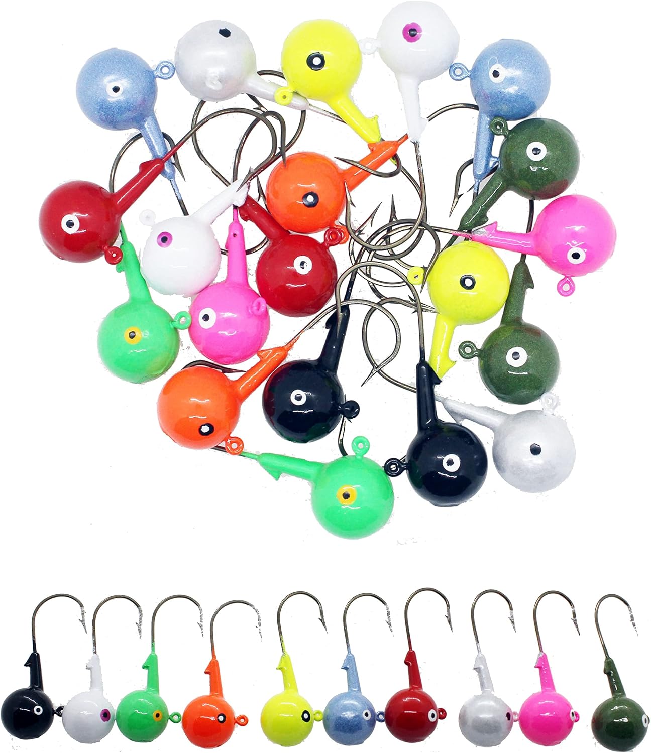 Fishing Lure Jig Head 1 oz 28g 20 pcs Jighead Fish Hook Walleye Pike Pickeral Bass Muskie Perch Assorted  Soft platic Lure Real Bait for Game Fish Fresh Water Salt Water
