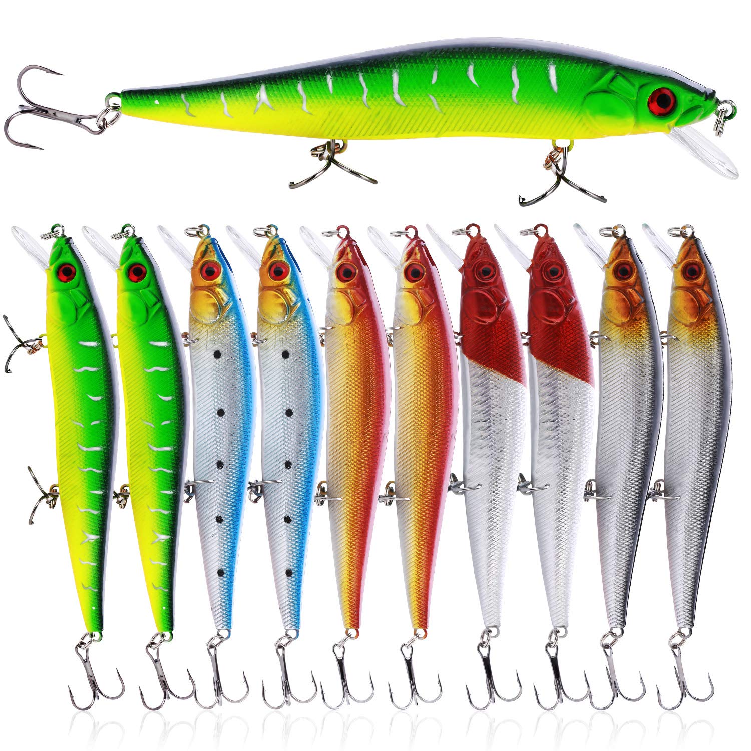 Fishing Lures Large Hard Bait Minnow VIB Lure with Treble Hook Life-Like Swimbait Fishing Bait 3D Fishing Eyes Popper Crankbait Vibe Sinking Lure for Bass Trout Walleye Redfish