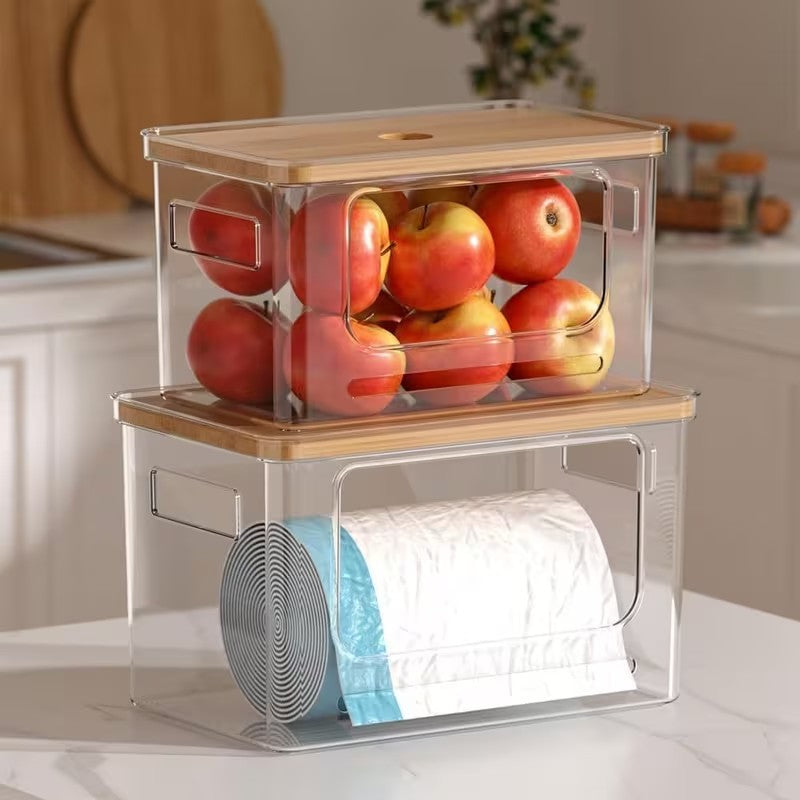 Set of 2 acrylic storage boxes with bamboo lids medium and large