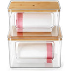 Acrylic storage box bamboo lid organizer detail image 2