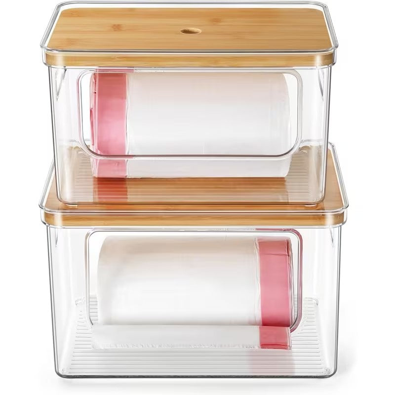 Acrylic storage box bamboo lid organizer detail image 2