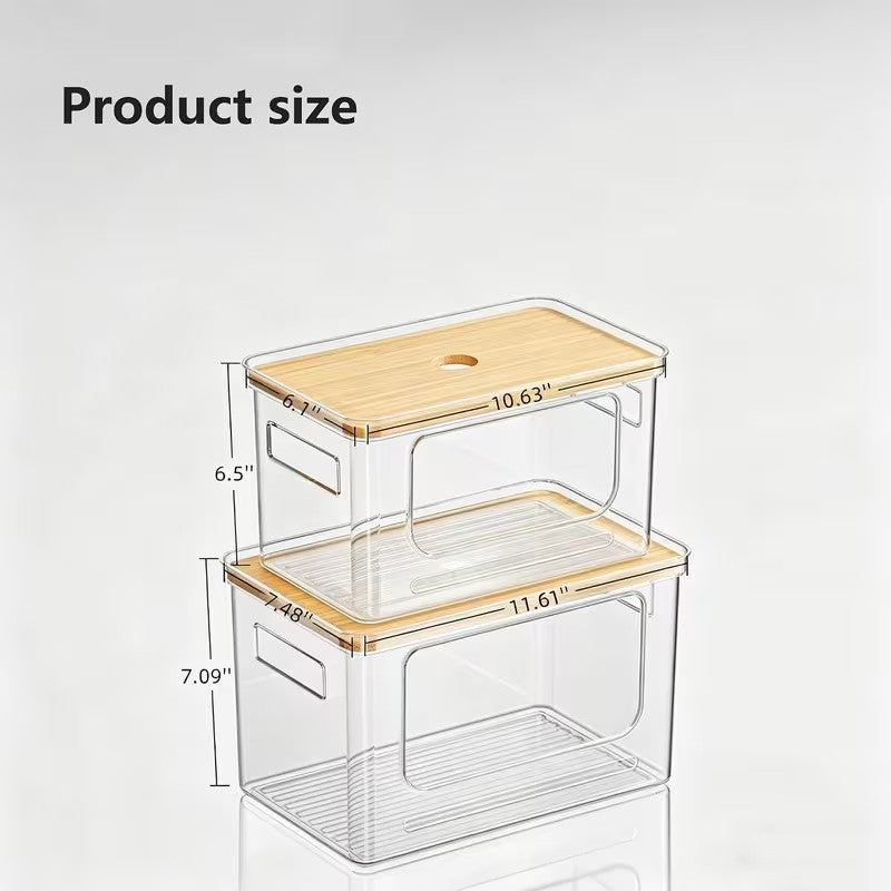 Acrylic storage box bamboo lid organizer detail image 3