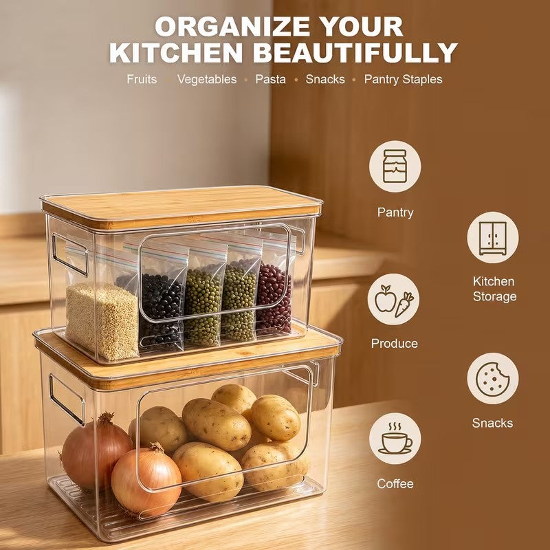 Acrylic storage box bamboo lid organizer detail image 7