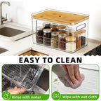 Acrylic storage box bamboo lid organizer detail image 8