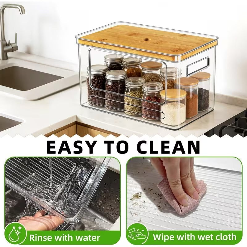 Acrylic storage box bamboo lid organizer detail image 8
