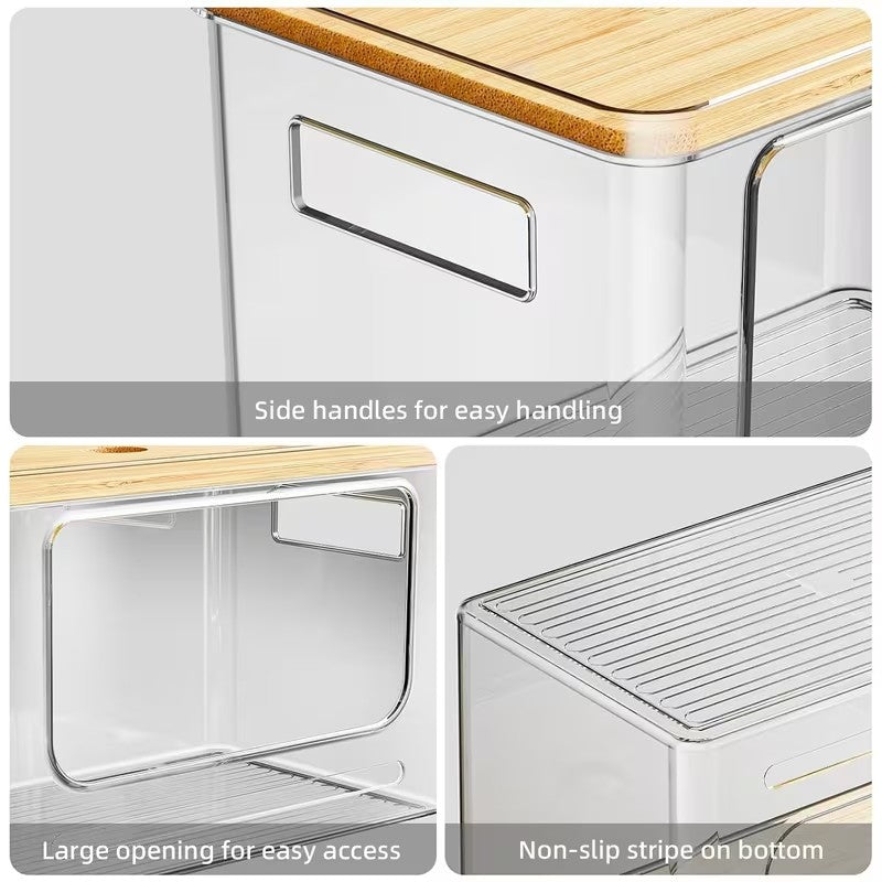 Acrylic storage box bamboo lid organizer detail image 9