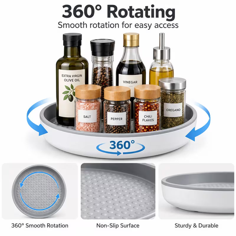 12 Inch Non-Skid Rotating Organizer Tray for Cabinet, Pantry, Countertop, Bathroom and Makeup