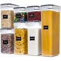 7 Pack Airtight Food Storage Containers with Lids, BPA Free Kitchen Storage Containers for Spaghetti, Pasta, Dry Food, Flour and Sugar, Plastic Canisters for Pantry Organization and Storage with 10 Chalkboard Stickers and Marker