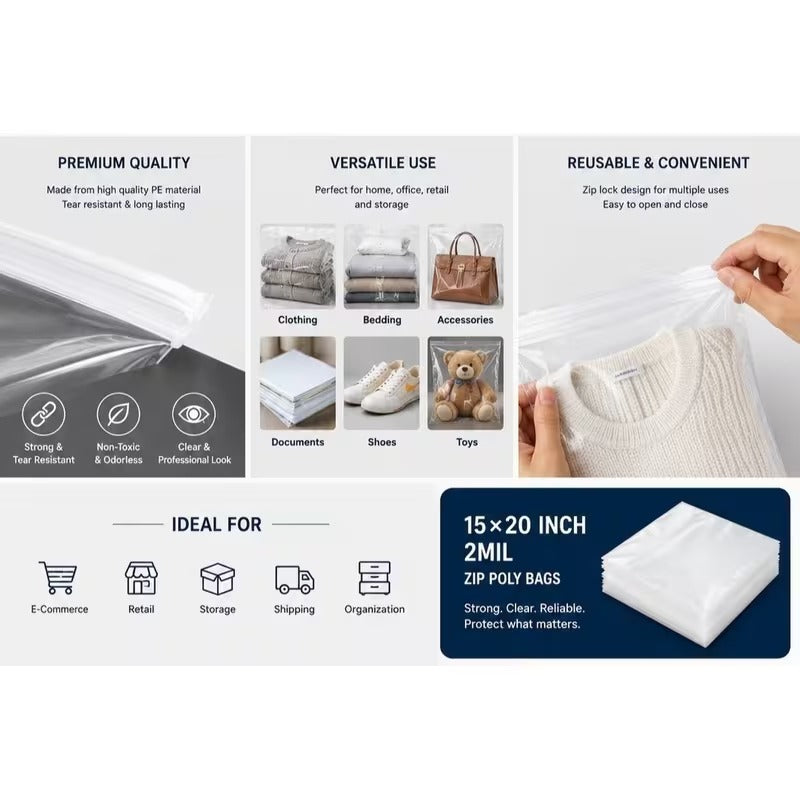 15x20 inch clear reclosable poly bag detail image 2