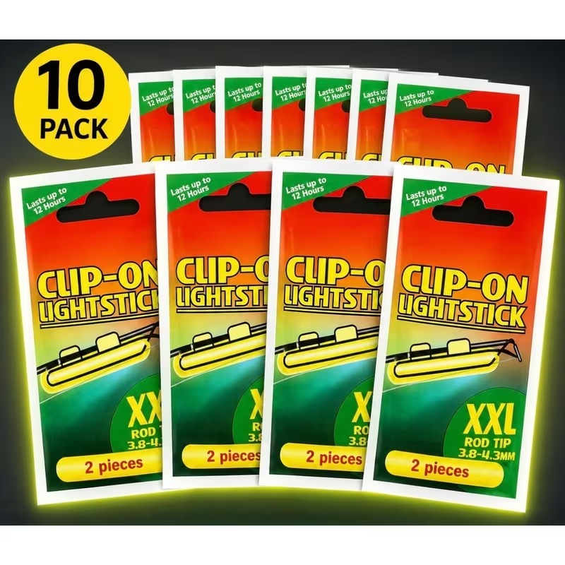 Clip-on fishing rod tip glow sticks 3.8 to 4.3mm 10 pack