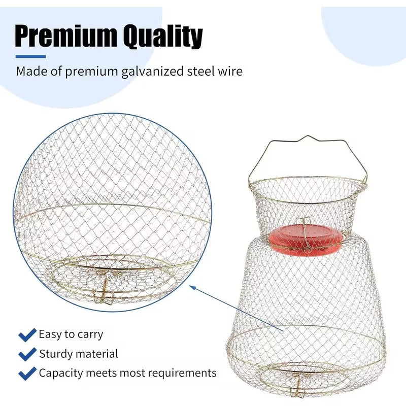 Collapsible galvanized wire fish basket detail image 3