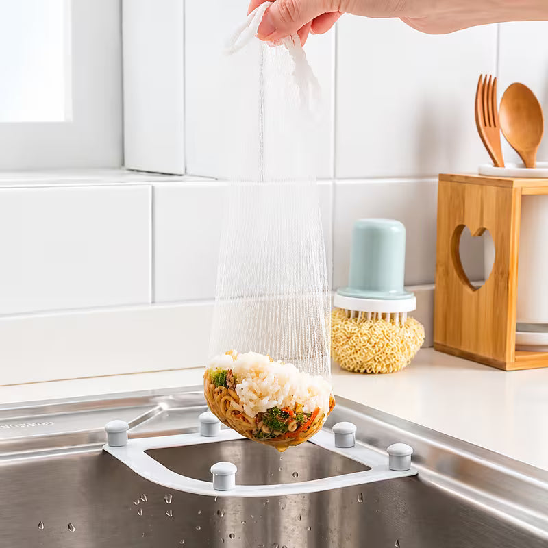 Triangular Kitchen Sink Strainer Rack with 50 Large Mesh Filter Bags - Grey