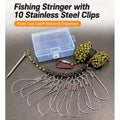 Fish stringer kit with storage box stainless steel ground spike and 10 snap locks