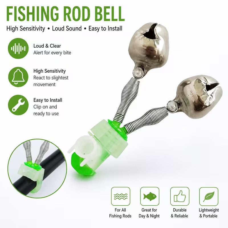 Fishing Bells 20-Pack Spiral Clip Glow-in-the-Dark Bite Alert Bells