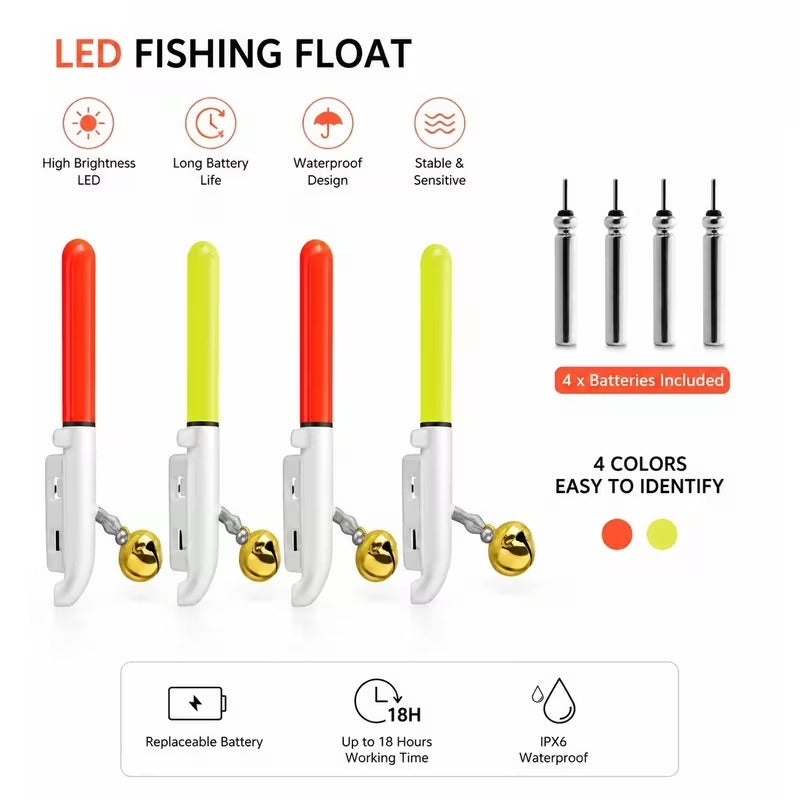 4-pack LED fishing glow stick alarm bell set with CR425 batteries