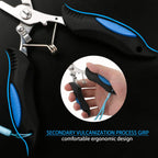 Close-up of ergonomic fishing pliers grip and spring return