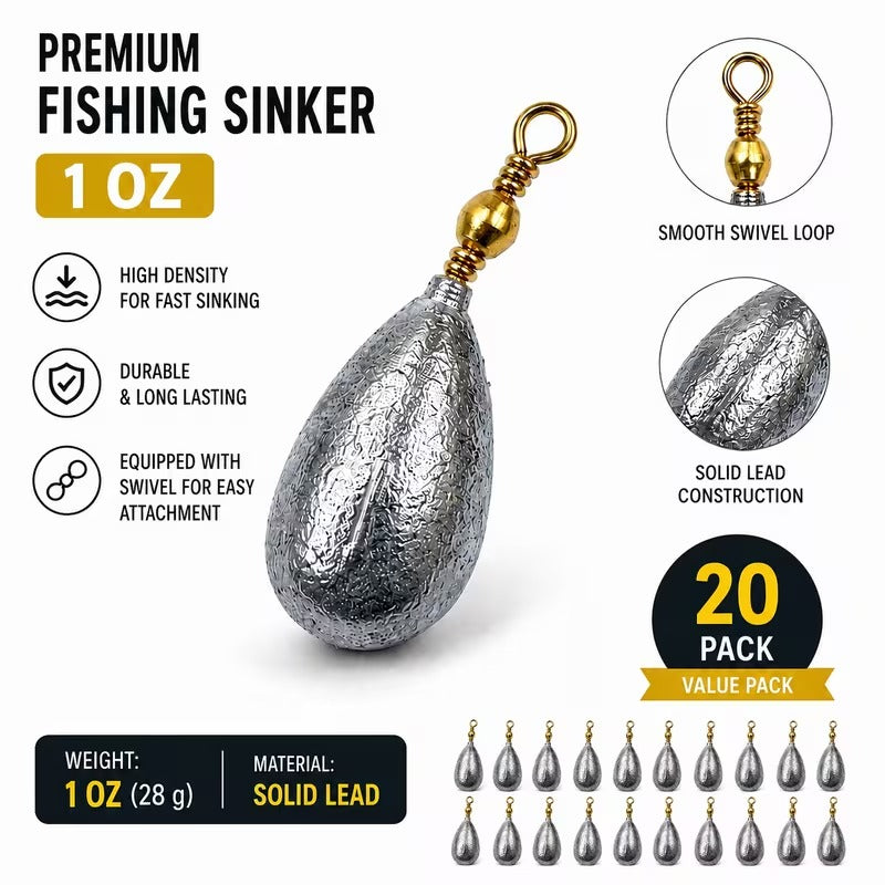 20-pack fishing weights sinkers with brass swivel