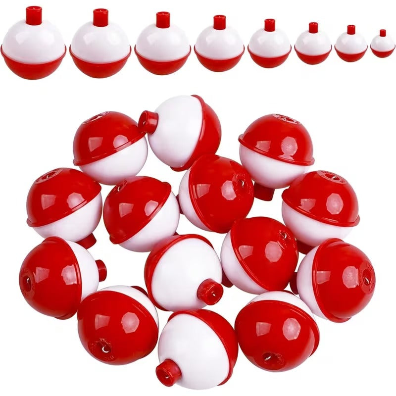 Hard ABS red and white push-button fishing floats 12 pack