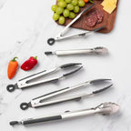 5-piece locking stainless steel kitchen tongs set with non-slip grip
