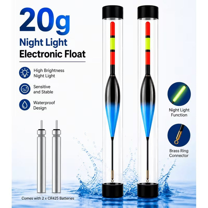 2-pack LED luminous electronic fishing float kit 20g with CR425 batteries