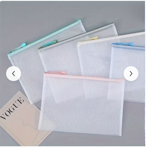 A4 mesh zipper pouch bags in assorted pastel colors