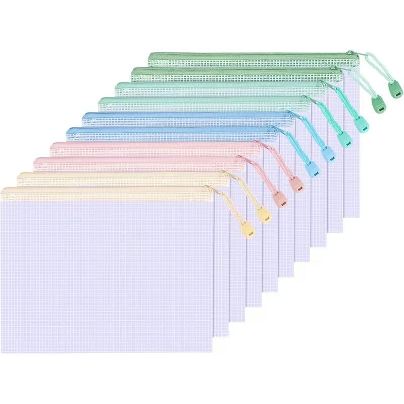 24 pack A4 mesh zipper pouch bags in assorted colors
