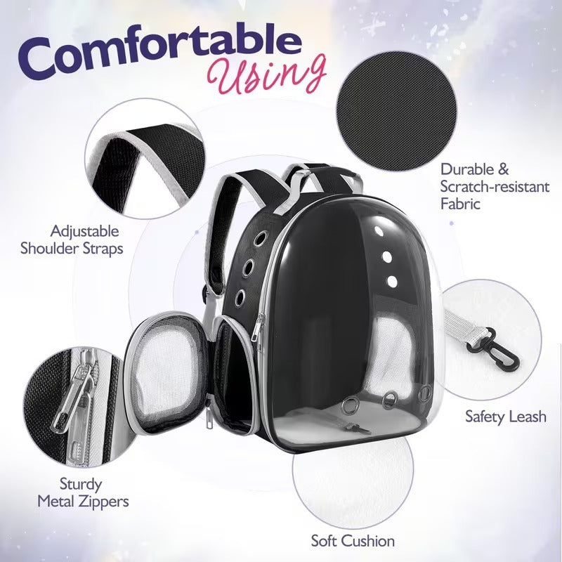 Charcoal black pet bubble backpack carrier for cats and small dogs
