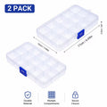 2-pack transparent plastic storage box with 15 adjustable compartments