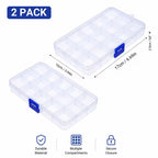2-pack transparent plastic storage box with 15 adjustable compartments