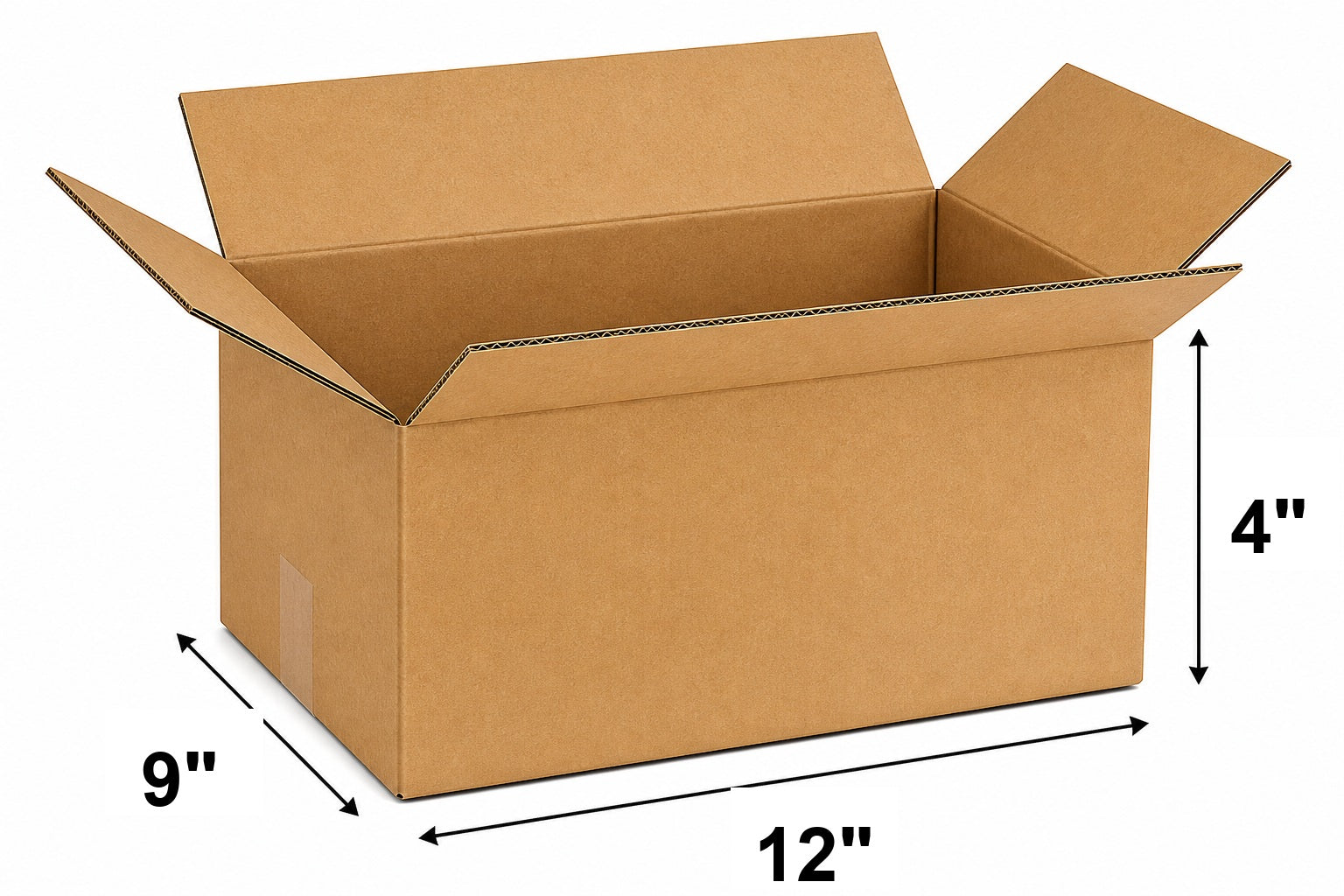 12 x 9 x 4 corrugated cardboard shipping boxes size diagram