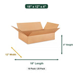 18 x 12 x 4 corrugated cardboard shipping boxes with self-sealing flaps size diagram