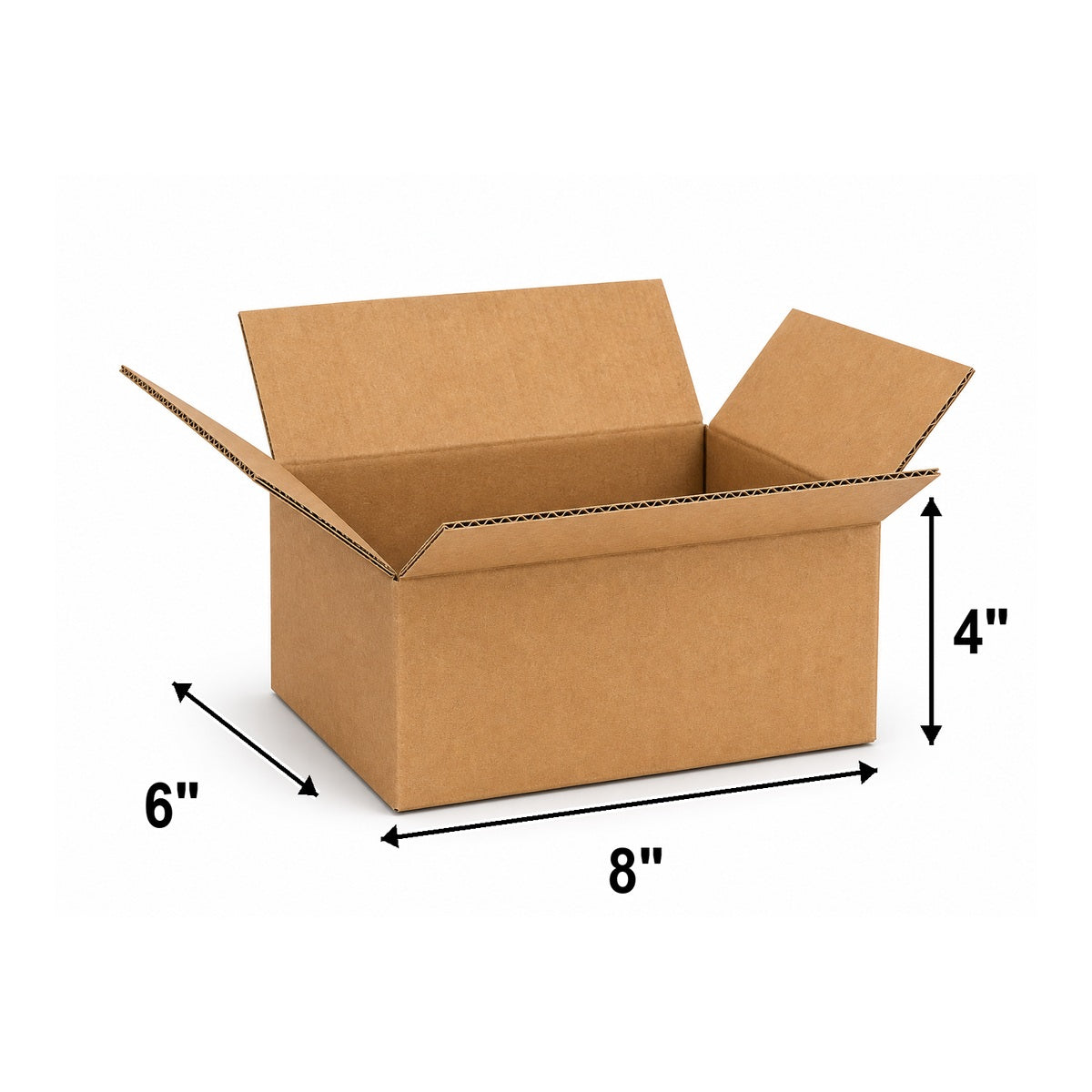8 x 6 x 4 corrugated cardboard shipping boxes size diagram